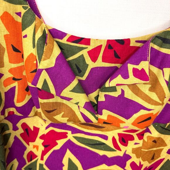 Vintage TALBOTS Linen Dress Womens 8 Tropical Print Floral Summer Hawaiian Beach - Picture 6 of 13